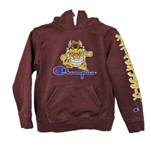 Champion X Super Mario Bowser Hoodie Youth Med Reverse Weave Kanji Limited Y2K